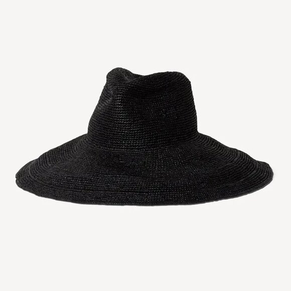 New Janessa Leone Waverly Adjustable Leather Strap Raffia Straw Black Hat Medium main image 4